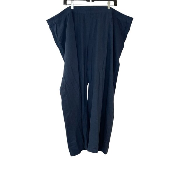 Ulla Polken Linen Blend Pants Womens Plus 28 Relaxed Fit Straight Leg Crop Navy - Picture 1 of 4